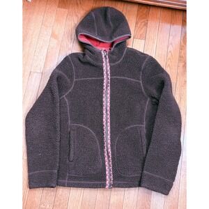 LL Bean Womens Brown Sherpa‎ Fleece Full Zip Hoodie Jacket Small